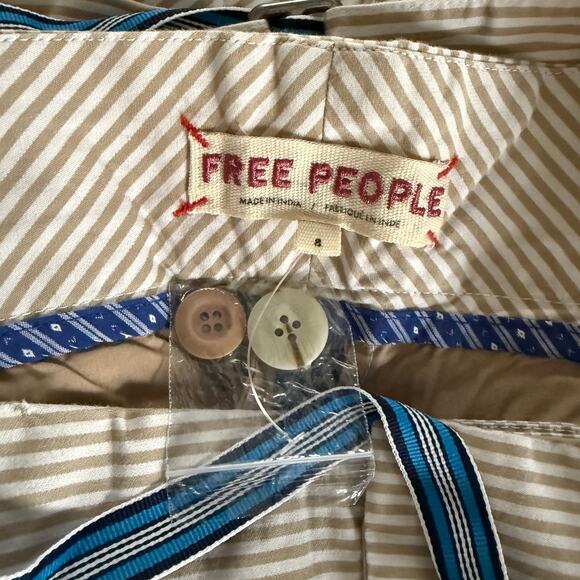 Free People wide-leg pants pleated striped trousers belted cotton 8 - Picture 8 of 10
